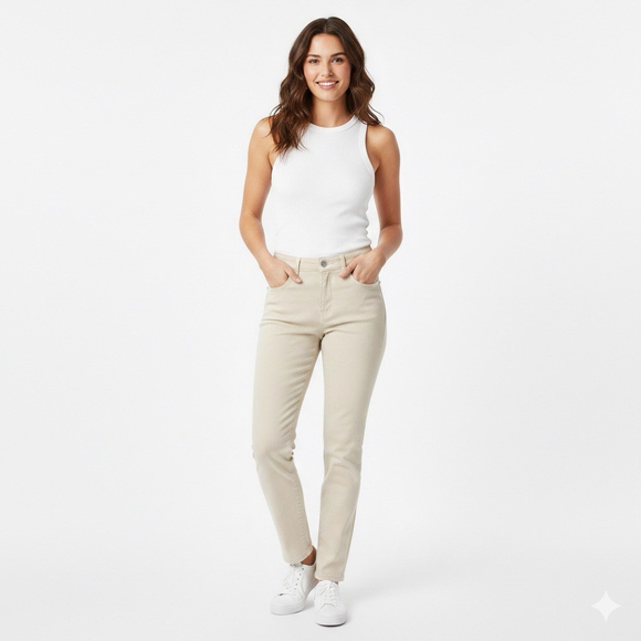 Good American Denim - Good American Good Classic Jeans Size 8 Bone Color High Rise, Straight Leg Denim